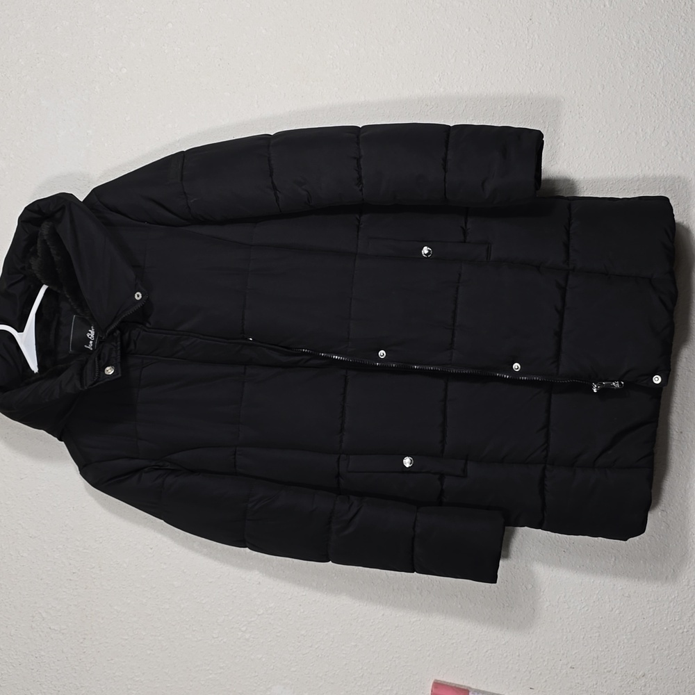 Sam Edelman Women's Black Puffer Funnel Hoodie Quilted Parka Coat Jacket S
